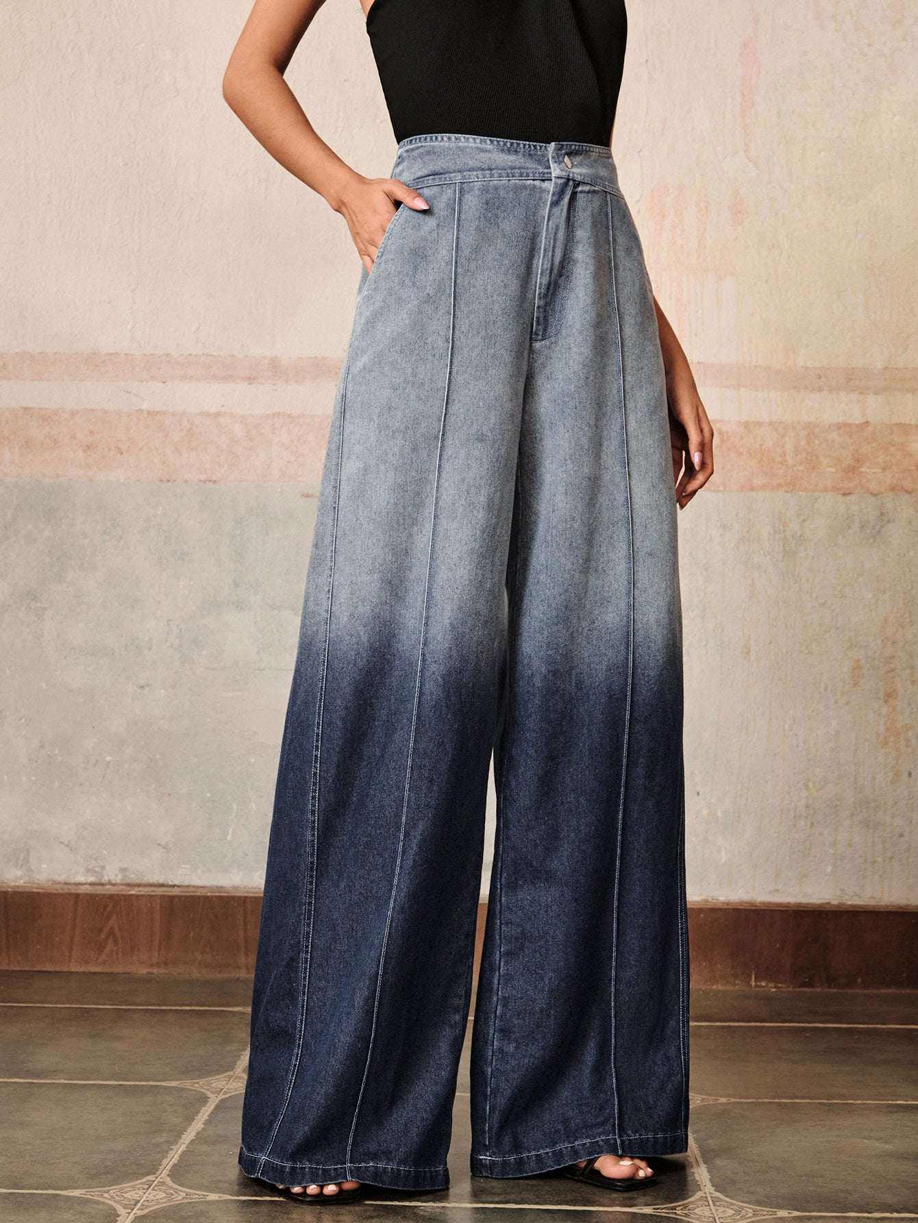High Waisted Ombre Wide Leg Jeans