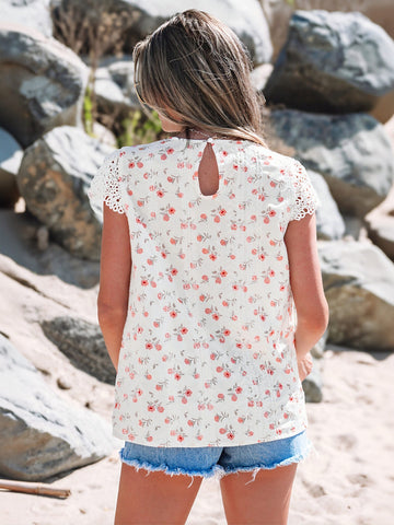 Floral Lace Trim Chiffon Blouse