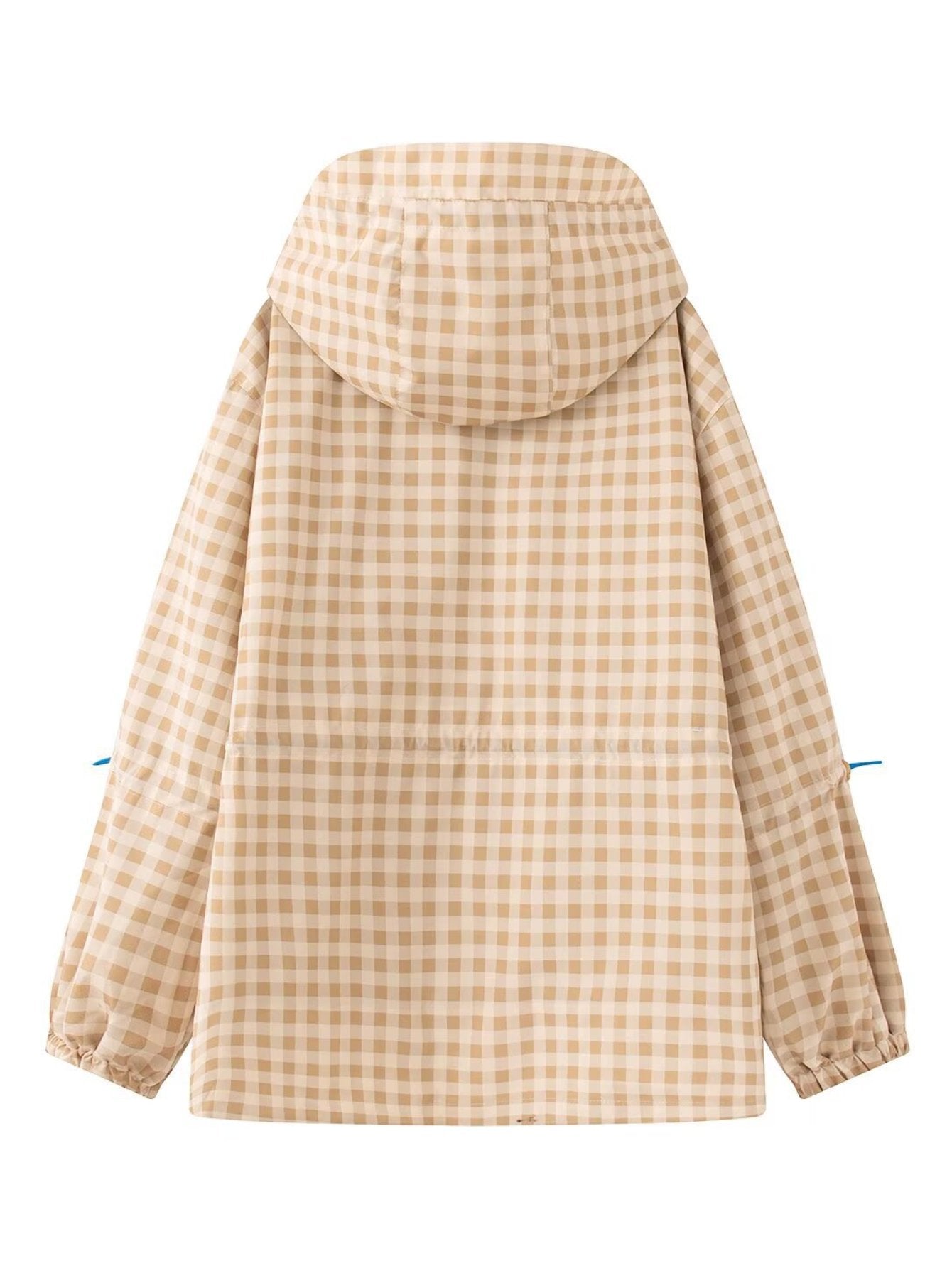 Gingham Drawstring Waist Hooded Jacket