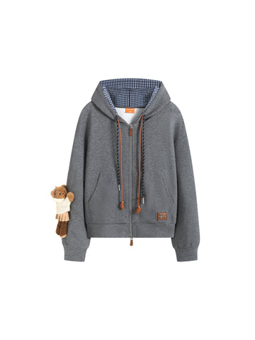 Cozy Plaid Lined Zip Up Hooded Jacket