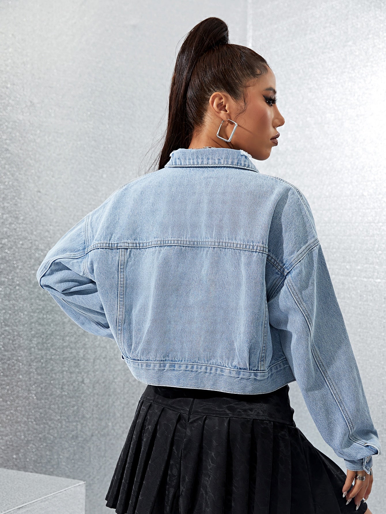 Distressed Cropped Light Wash Denim Jacket