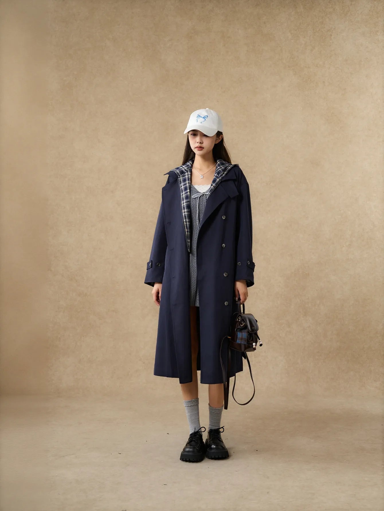 Oversized Plaid Lined Trench Coat