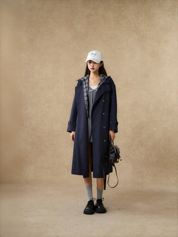 Oversized Plaid Lined Trench Coat