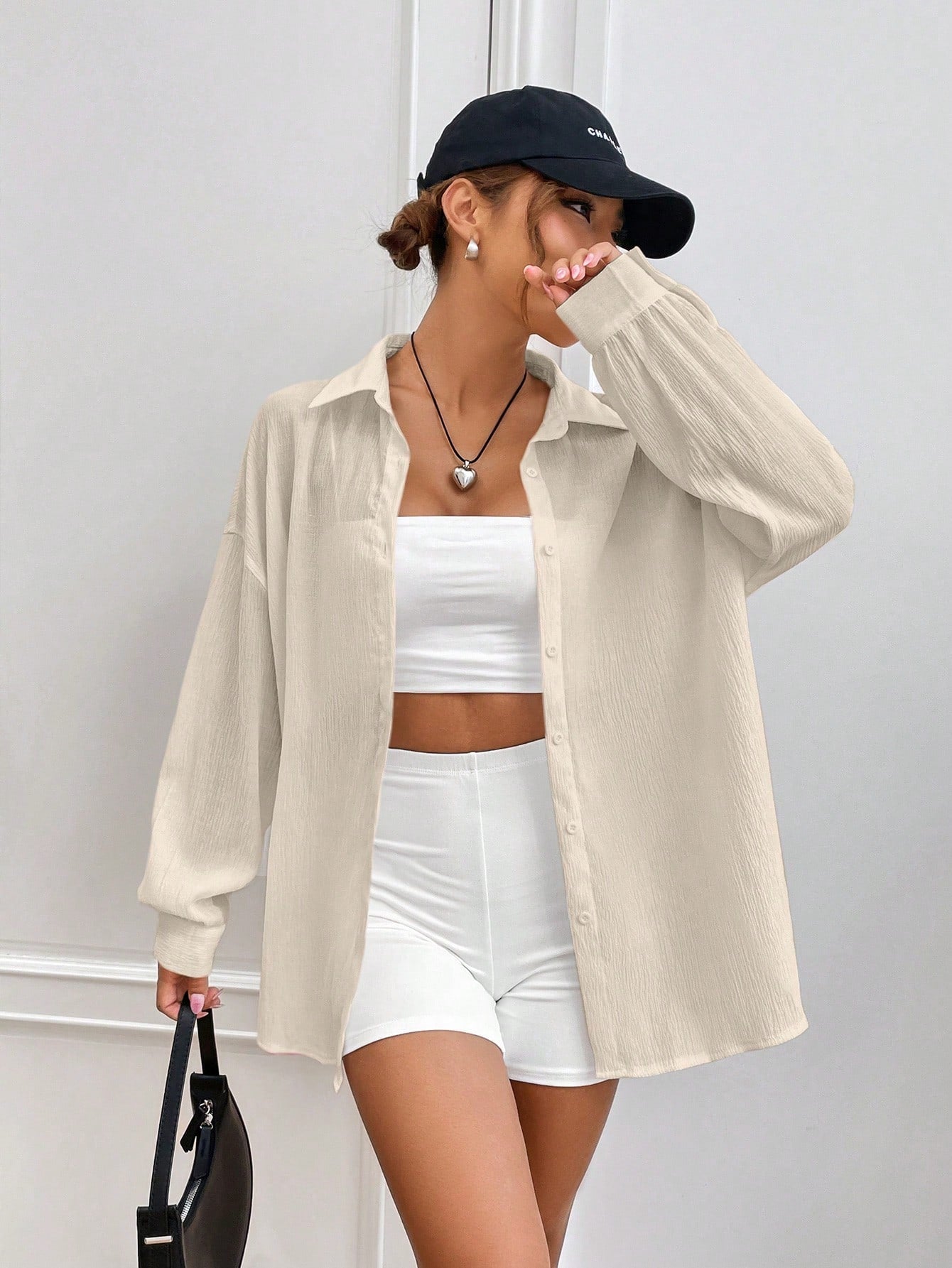Oversized Textured Button Down Shirt