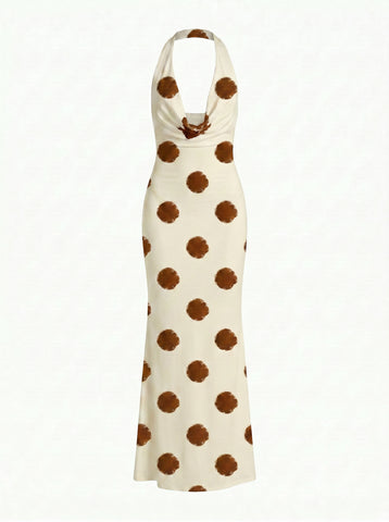 tako kitiashvili's Brown Polka Dot Print Midi Dress