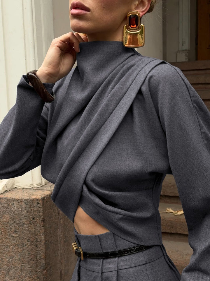 Elegant Draped Crop Trouser Set