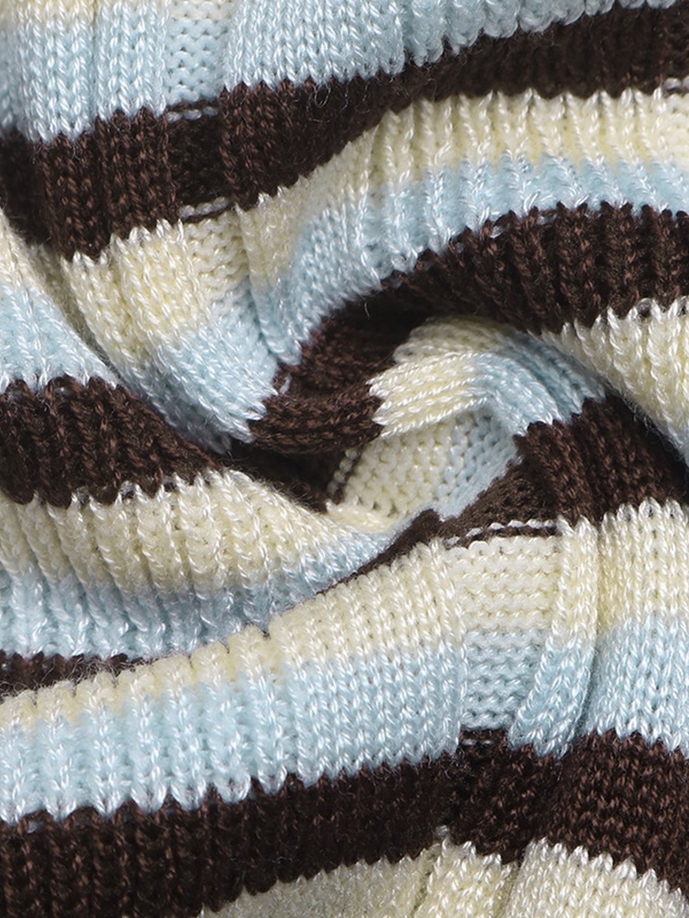 Ribbed Striped Lettuce Trim Sweater