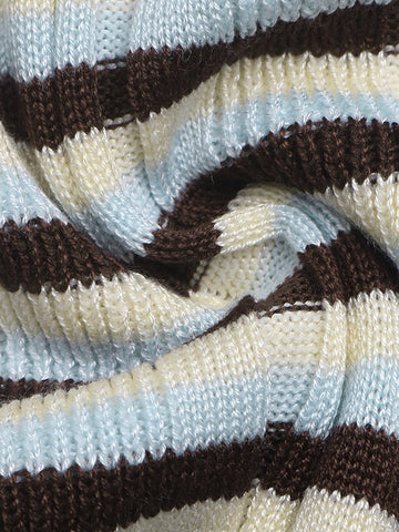 Ribbed Striped Lettuce Trim Sweater
