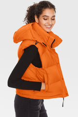 Cropped Hooded Puffer Vest Orange