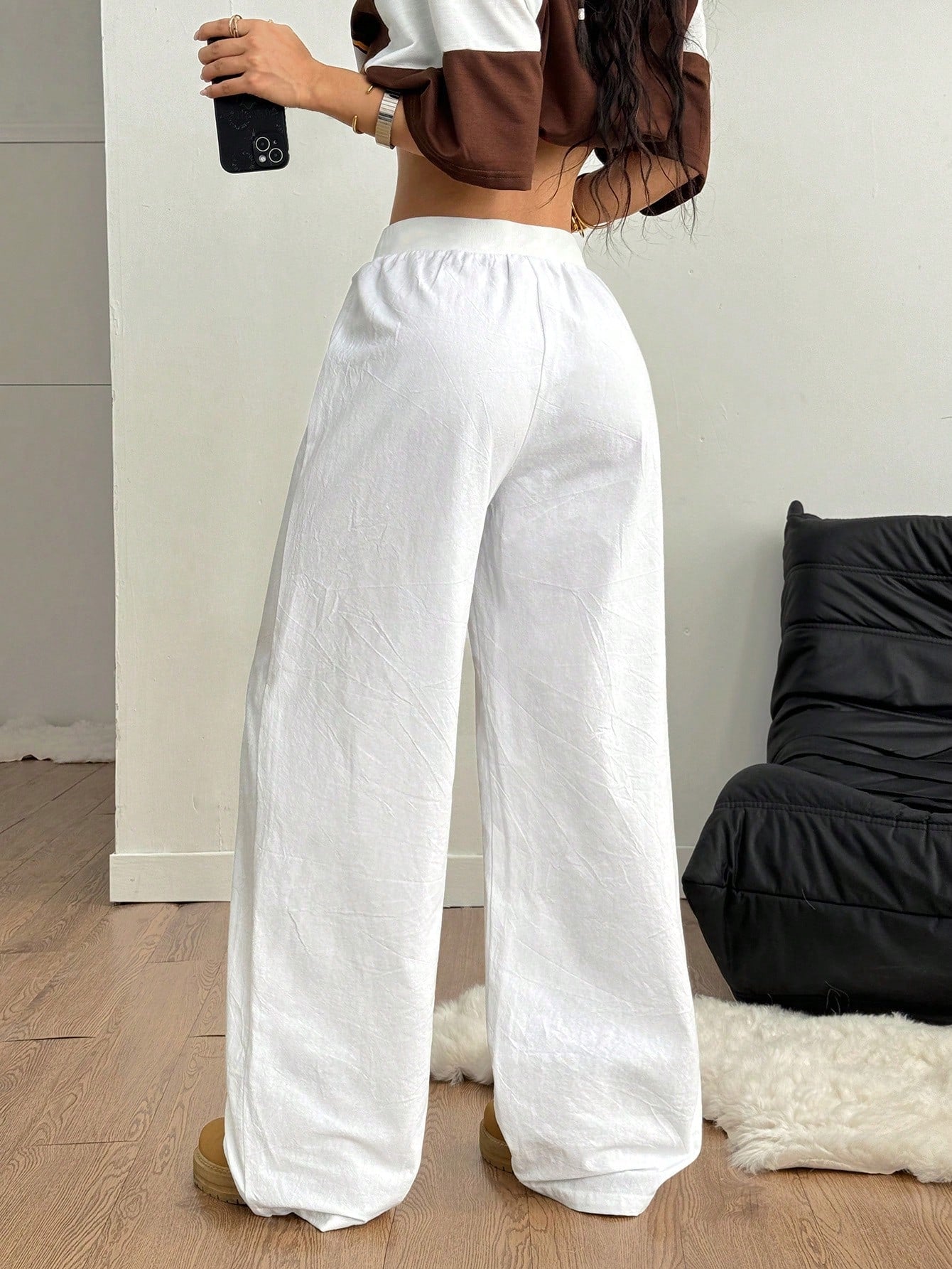 Drawstring Straight-Leg Urban Pants-White