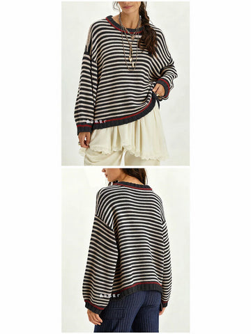 Oversized Striped Crewneck Knit Sweater