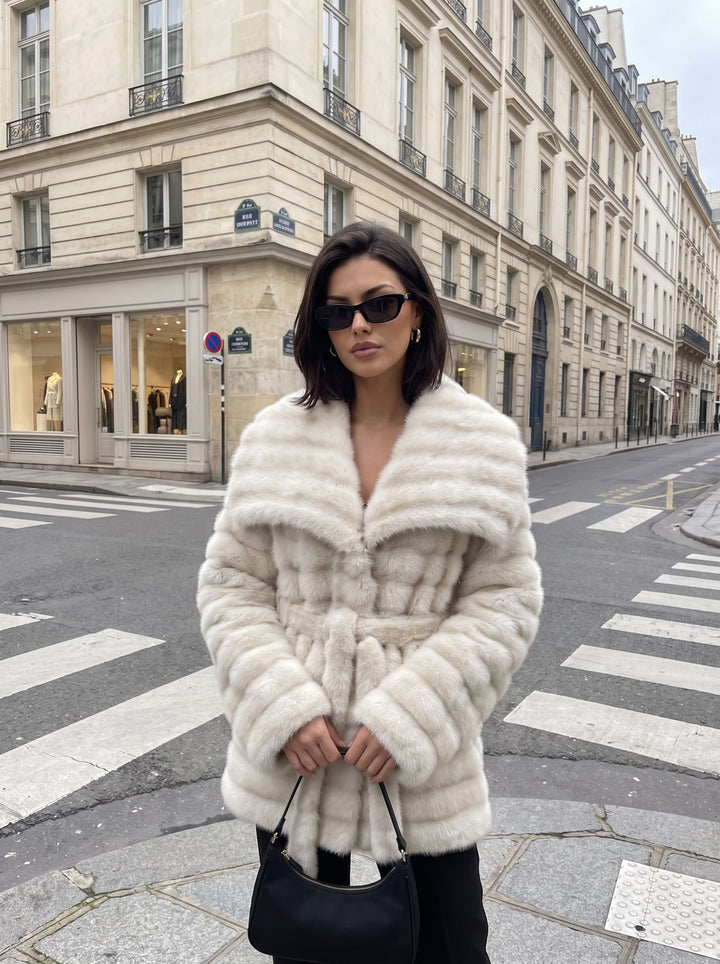 Luxurious Striped Faux Fur Coat