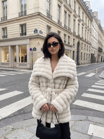 Luxurious Striped Faux Fur Coat