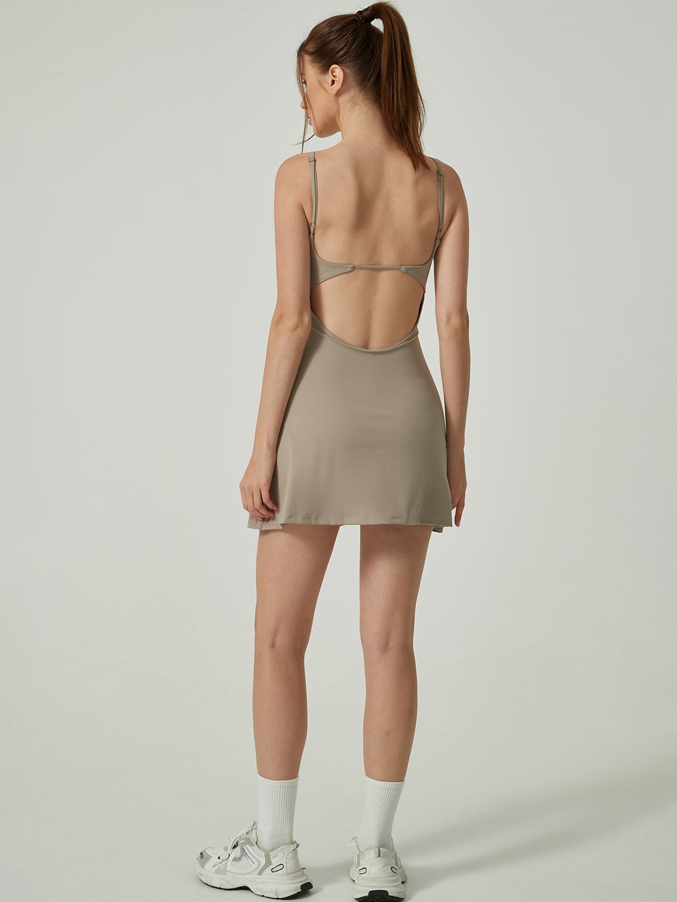 Spaghetti-Strap Flared Skirt Golf Mini Dress-Multicolor