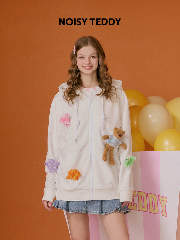 Cute Bear Graphic Zip Hooded Jacket