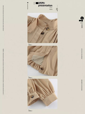 Puff Sleeve Stand Collar Crop Jacket