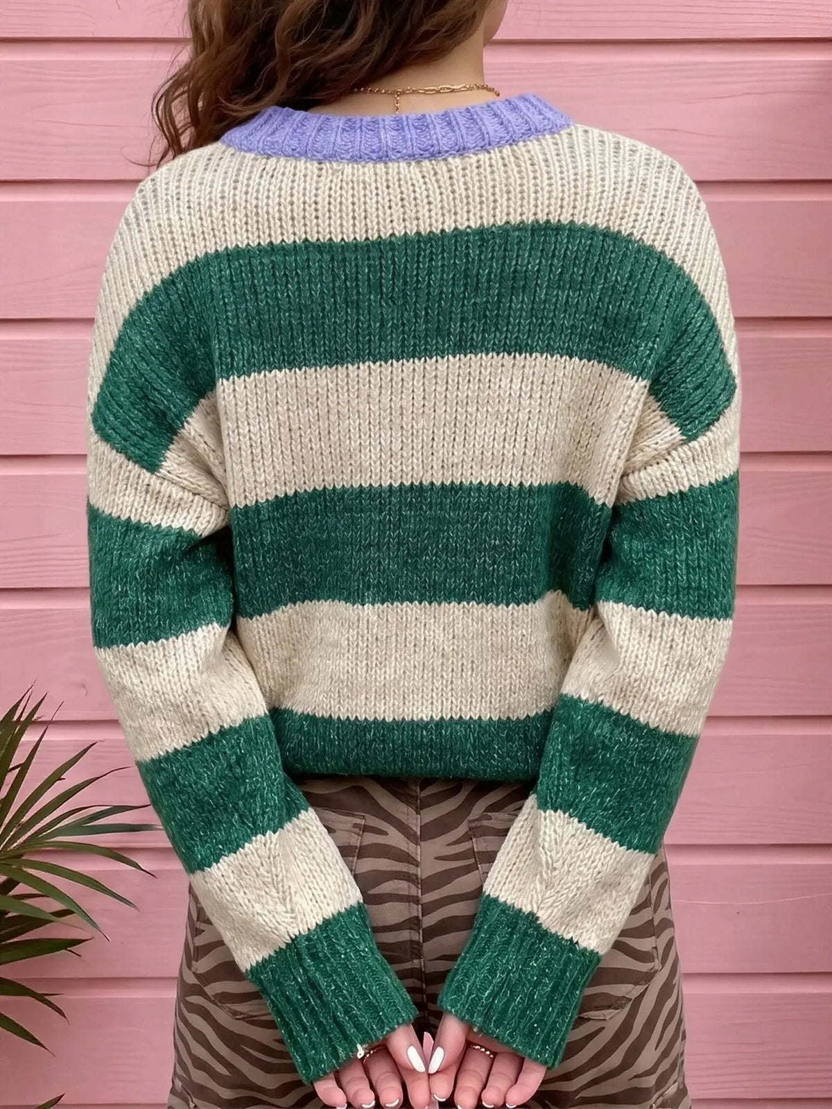 Oversized Striped Crewneck Knit Sweater