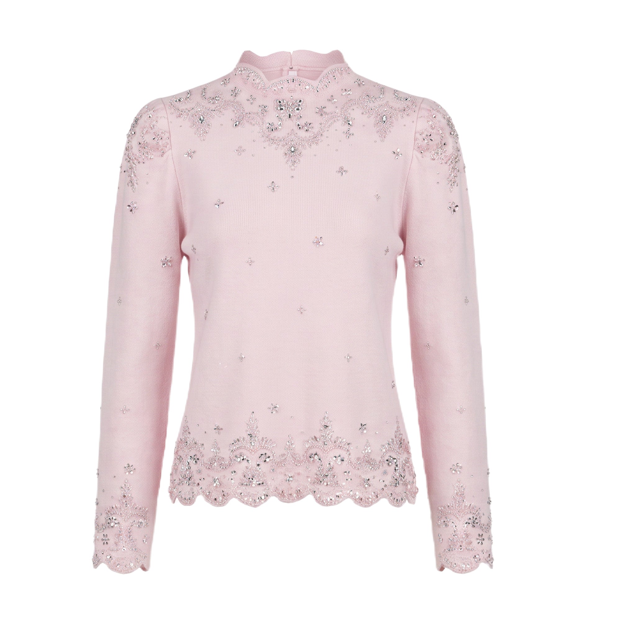 Embellished Mock Neck Knit Pullover