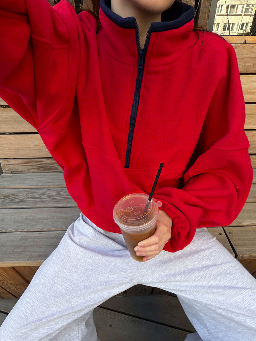 Oversized Half Zip Fleece Sweatshirt