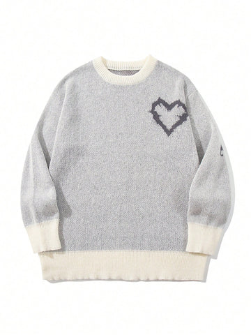 Oversized Heart Graphic Knit Sweater
