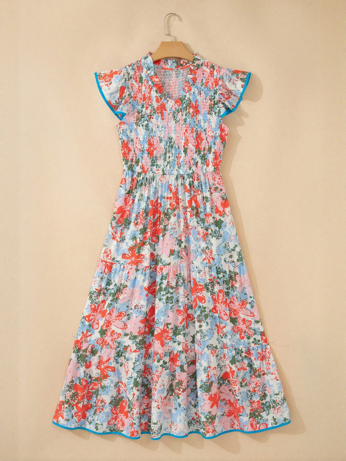 Floral Smocked Tiered Midi Dress