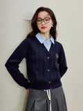 Preppy Cable Knit V Neck Cardigan