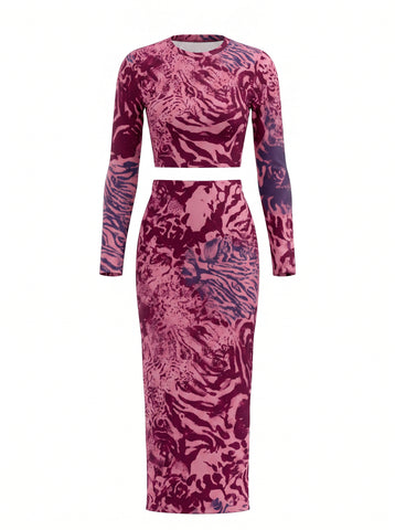 Abstract Tiger Print Skirt Set