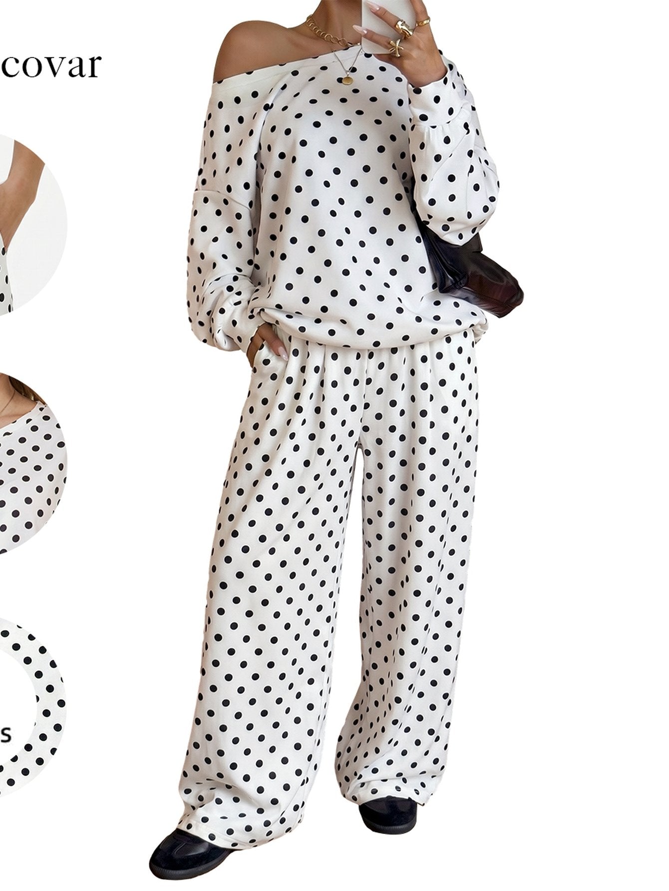Off Shoulder Polka Dot Pant Set