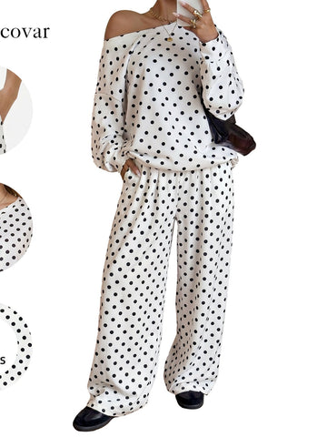Off Shoulder Polka Dot Pant Set