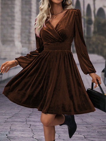 Elegant Velvet Wrap Mini Dress