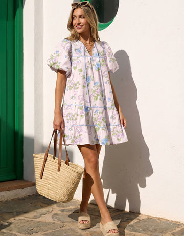 Smocked Bodice Floral Mini Dress