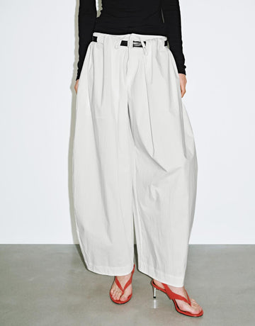 Urban Revivo Belted Wide Leg Pants-Off-White