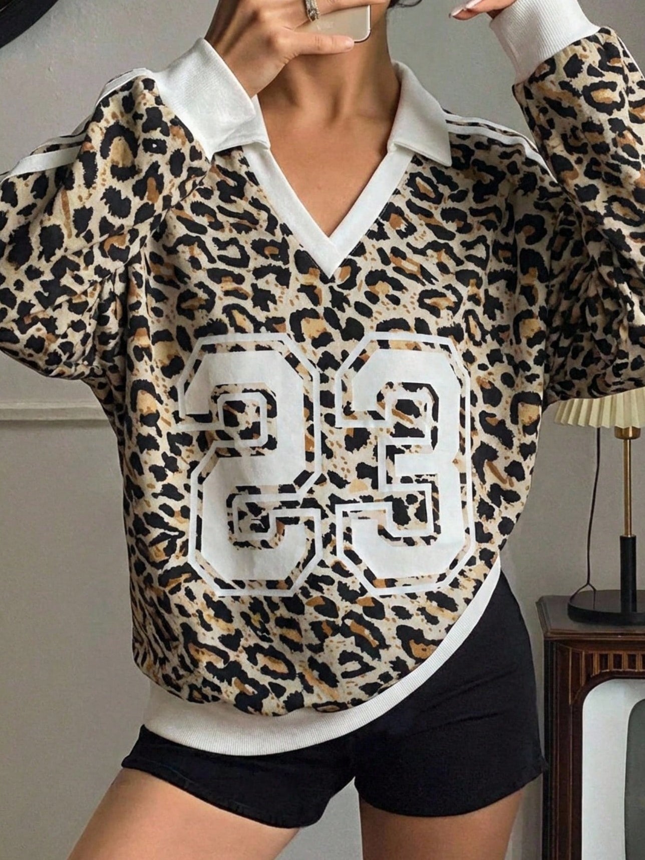 Leopard Print Varsity Striped Sweatshirt