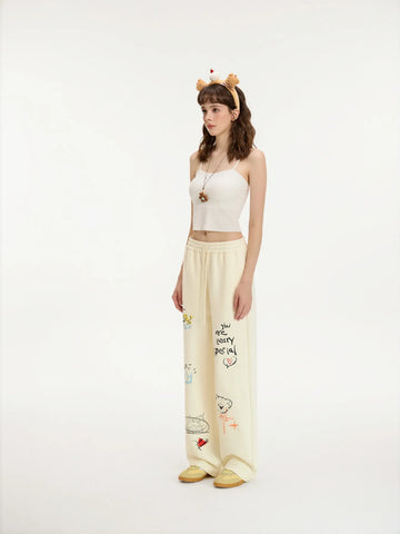 Graphic Print Drawstring Wide Leg Pants