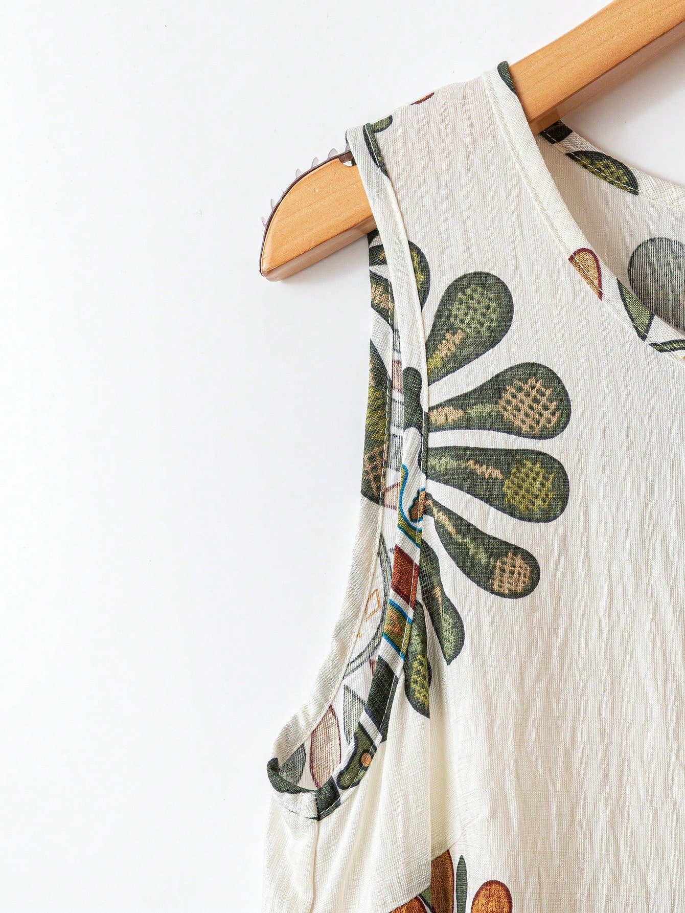 Round Neck Sleeveless Printed Boho Midi Dress-Green