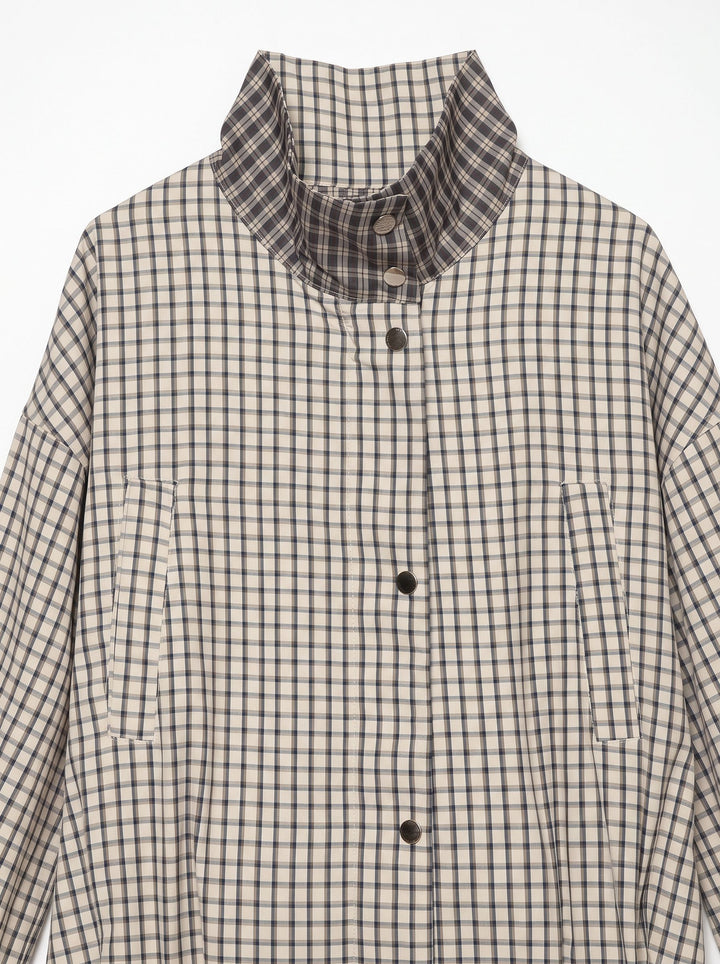 Oversized Plaid Drawstring Utility Jacket