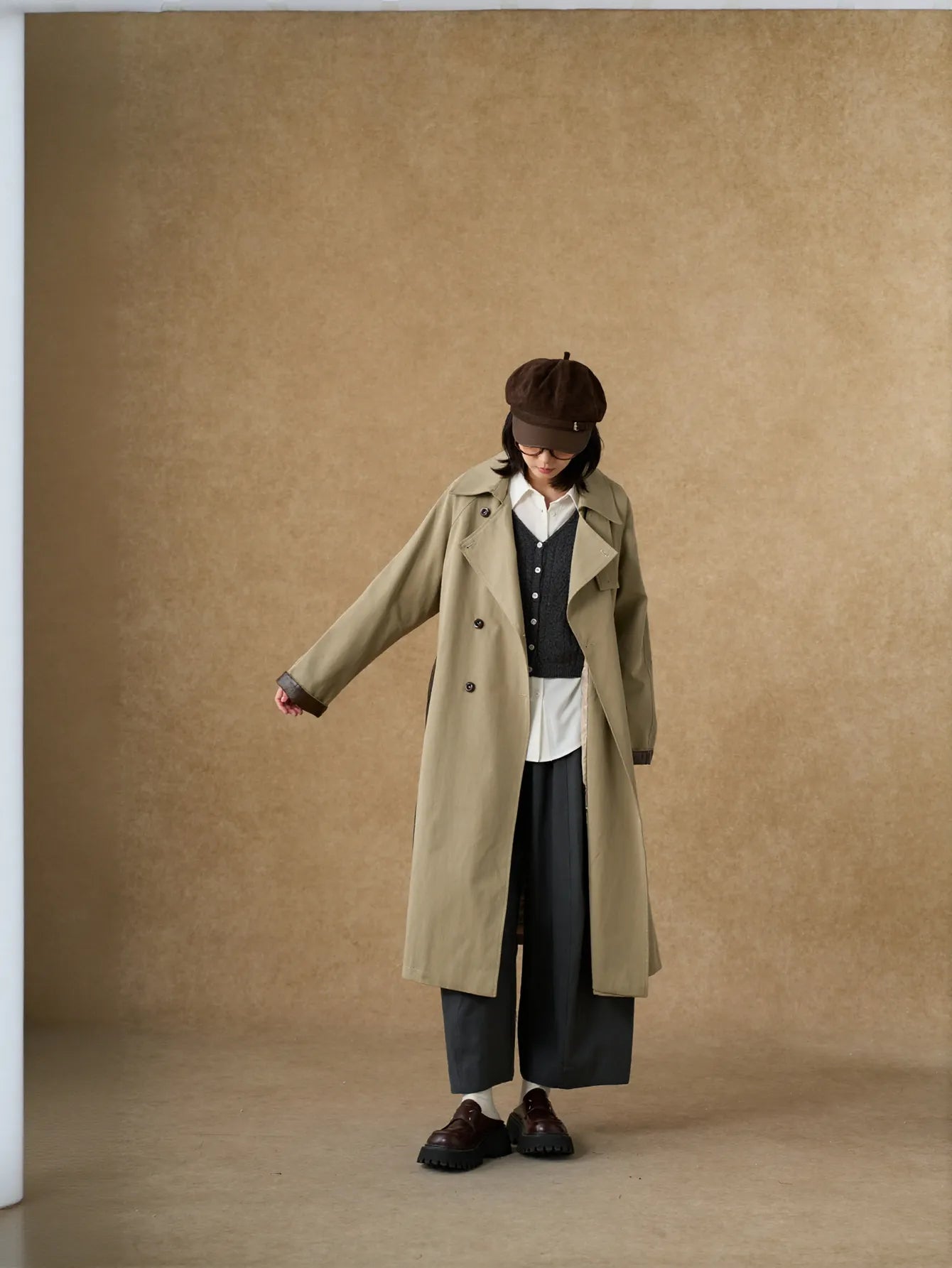 Oversized Contrast Trim Trench Coat