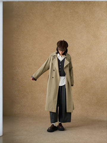 Oversized Contrast Trim Trench Coat
