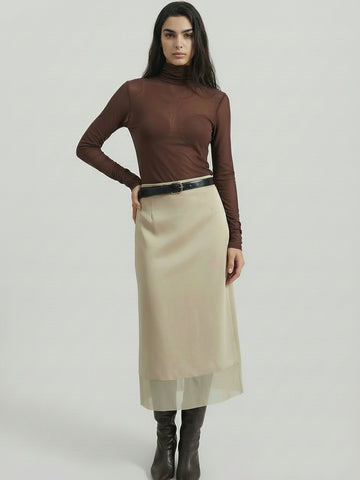 SAÏA Cupro Organdy Midi Skirt-Chalk White