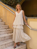Tiered V Neck Sleeveless Maxi Dress