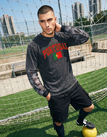 World Cup 2026 Vintage Portugal Mesh Sleeve Graphic  T-Shirt