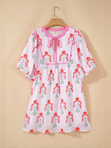 Floral Print Puff Sleeve Mini Dress