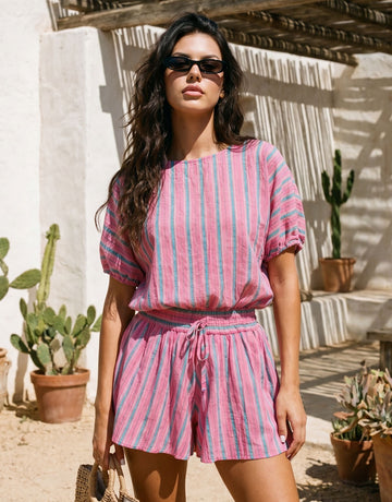 Casual Striped Linen Short Set