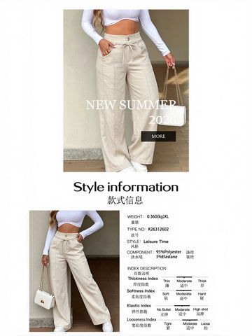 High Waisted Drawstring Wide Leg Pants