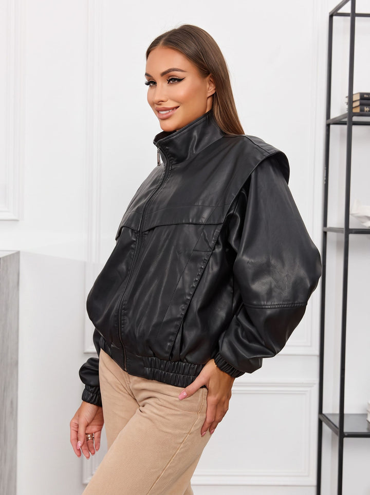 Oversized Faux Leather Bomber Jacket