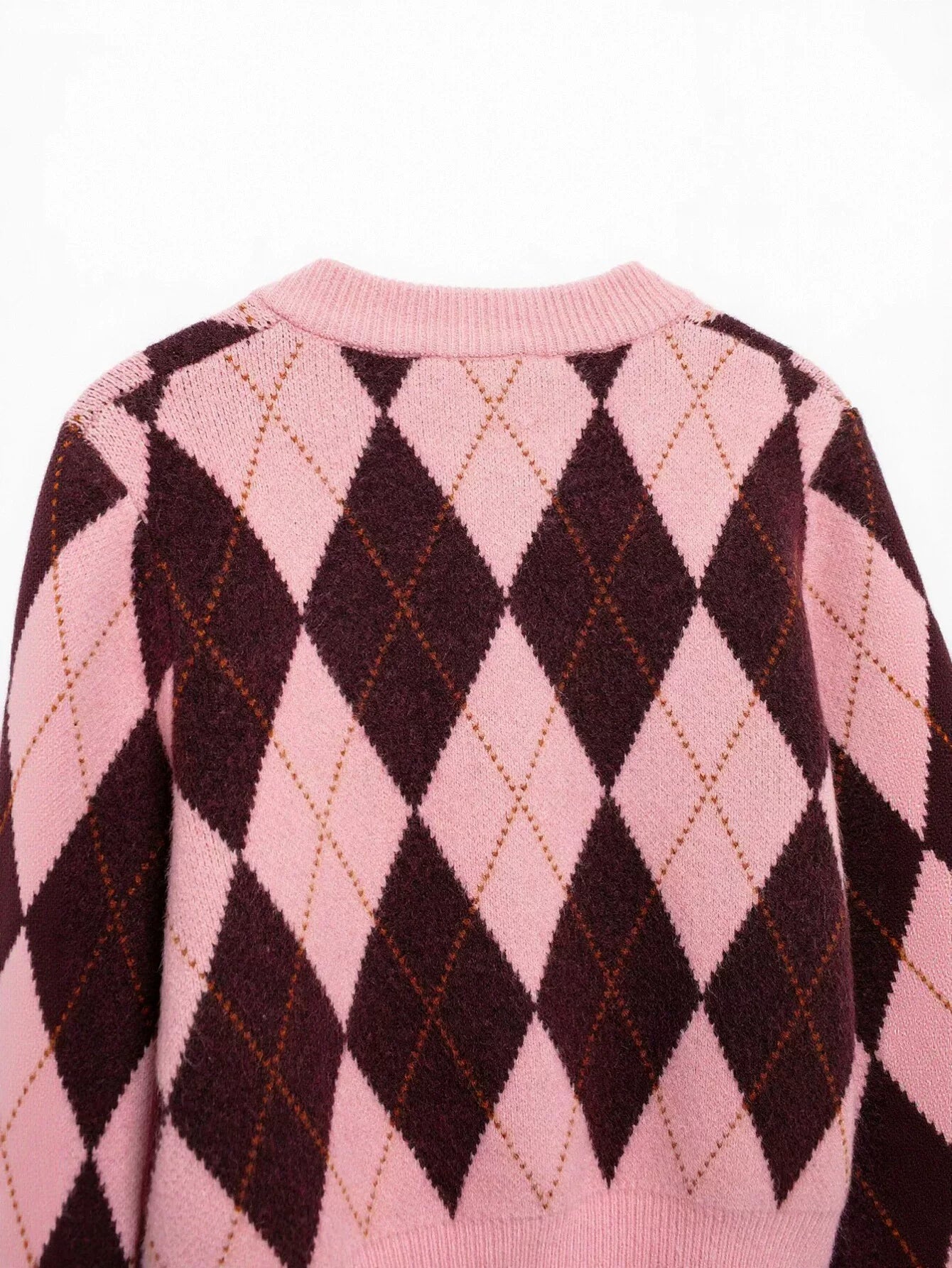 Cropped Argyle Pattern Knit Cardigan