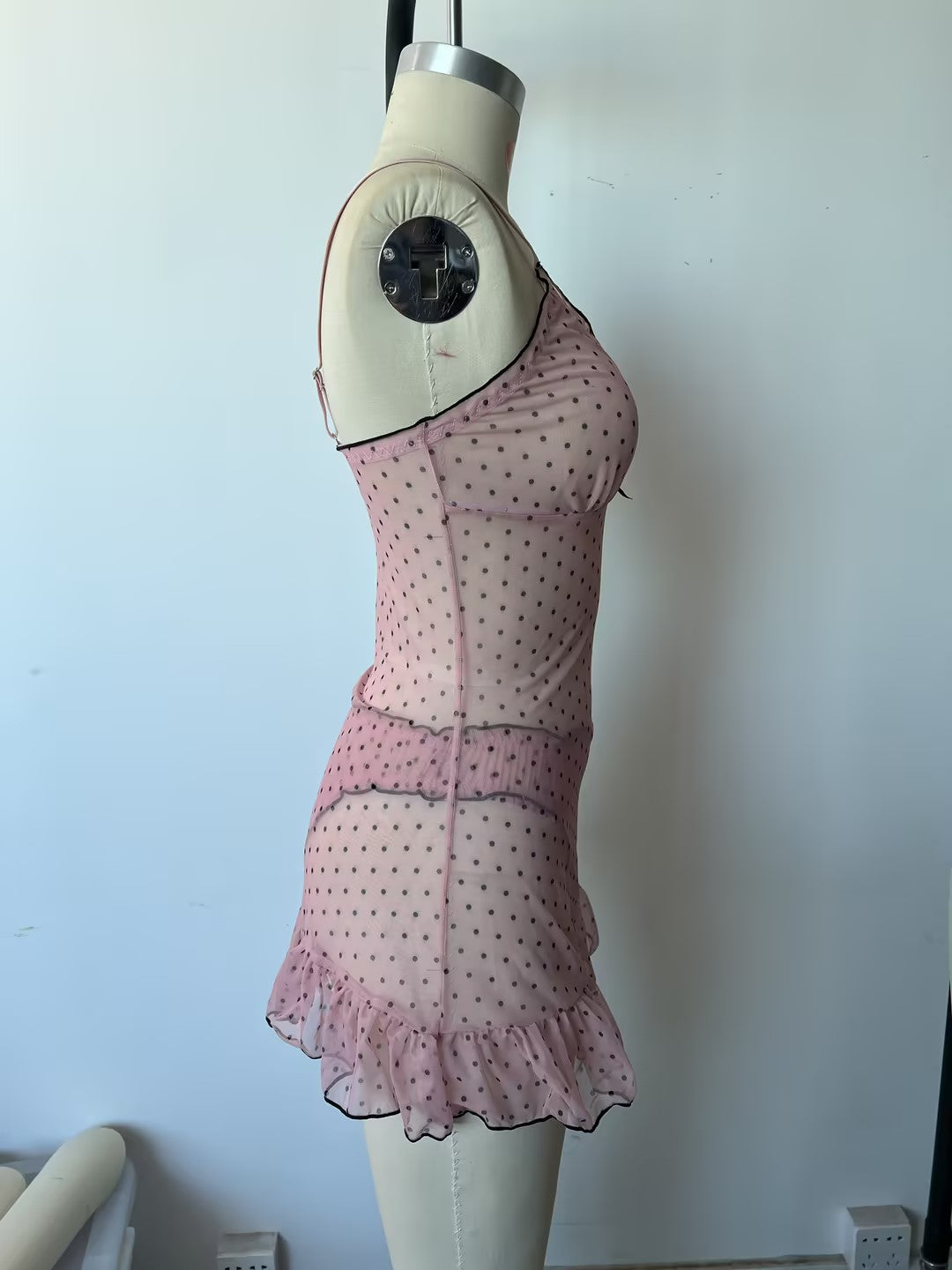 Sheer Polka Dot Ruffle Sleep Dress