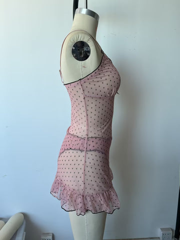 Sheer Polka Dot Ruffle Sleep Dress