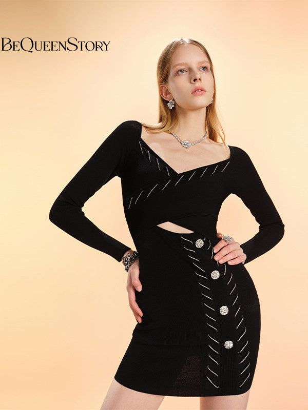 Elegant Cutout Buttoned Knit Dress