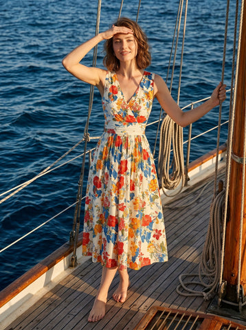 CORINNE
Floral Print V Neck A Line Midi Dress